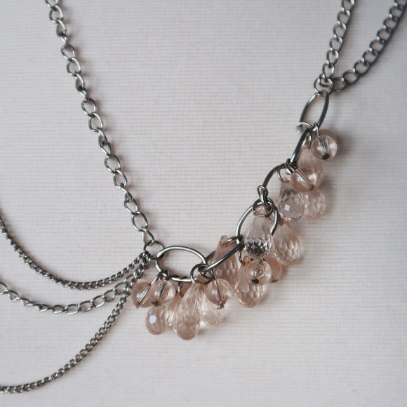 Asymmetrical Layered Chain  Necklace with transparent beads Y2K - Picture 2 of 3